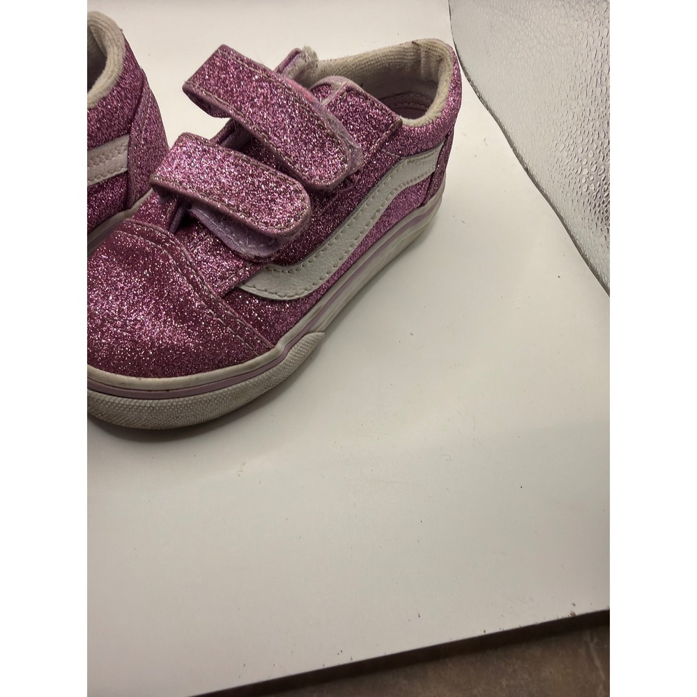 Vans Old Skool V Toddler Pink Glitter Hook and Loop Sneakers Size 8.0 - Picture 5 of 10